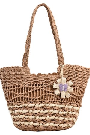Large Capacity Woven Straw Tote Bag for Women - 2025 Autumn Rural Style Beach Travel Shoulder Bag