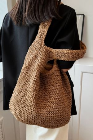 Large Capacity Woven Straw Tote Bag for Women - 2025 Lazy Style Shoulder Underarm Bag for Beach Vacations