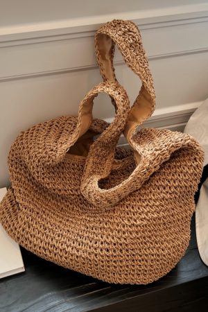 Large Capacity Woven Straw Tote Bag for Women - 2025 Lazy Style Shoulder Underarm Bag for Beach Vacations