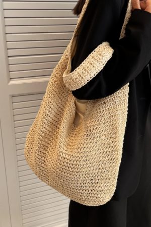 Large Capacity Woven Straw Tote Bag for Women - 2025 Lazy Style Shoulder Underarm Bag for Beach Vacations