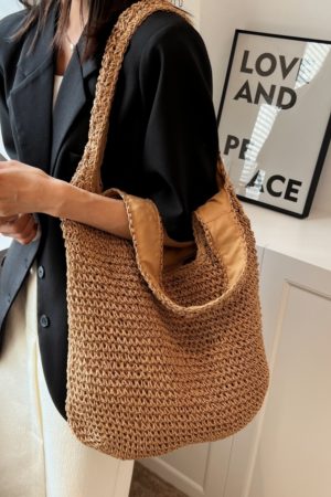 Large Capacity Woven Straw Tote Bag for Women - 2025 Lazy Style Shoulder Underarm Bag for Beach Vacations