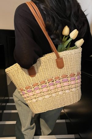 Large Capacity Woven Straw Tote Bag for Women - Perfect for Beach Vacations and Commuting, 2025 Trendy Summer Style
