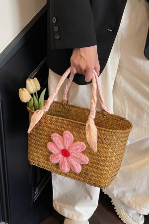 Large Capacity Woven Straw Tote Bag for Women - Stylish Bamboo Handle Beach Bag and Shopping Basket for Summer 2025