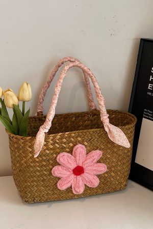 Large Capacity Woven Straw Tote Bag for Women - Stylish Bamboo Handle Beach Bag and Shopping Basket for Summer 2025
