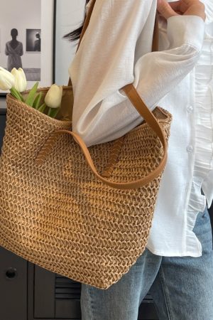 Large Capacity Woven Straw Tote Bag for Women - Summer Commuting, Beach Vacation, Stylish Shoulder Bag 2025