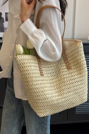 Large Capacity Woven Straw Tote Bag for Women - Summer Commuting, Beach Vacation, Stylish Shoulder Bag 2025