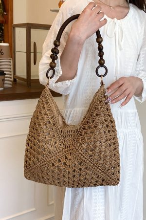 Large Capacity Woven Tote Bag - Simple Casual Straw Beach Bag for Women - 2025 Summer Vacation Essential