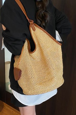 Large Capacity Woven Tote Bag for Women - 2025 Trendy Minimalist Summer Shoulder Bag for Work and Commuting
