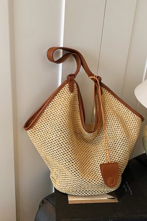Large Capacity Woven Tote Bag for Women - 2025 Trendy Minimalist Summer Shoulder Bag for Work and Commuting