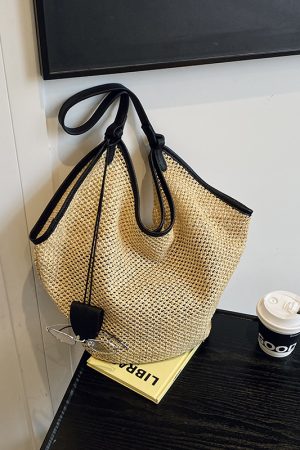Large Capacity Woven Tote Bag for Women - 2025 Trendy Minimalist Summer Shoulder Bag for Work and Commuting