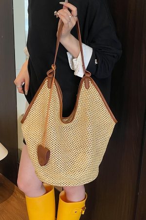Large Capacity Woven Tote Bag for Women - 2025 Trendy Minimalist Summer Shoulder Bag for Work and Commuting
