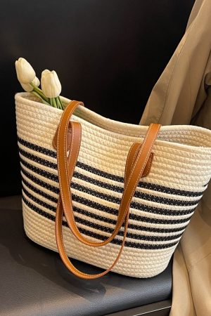 Large Capacity Woven Tote Bag for Women - Versatile Shoulder Bag for Autumn 2025, Perfect for Beach Vacations and Everyday Use