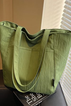 Large Capacity Wrinkled Canvas Tote Bag for Women - Summer 2025 Commuter Shoulder Bag in Korean Lazy Style