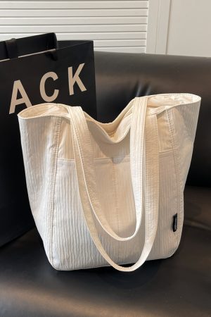 Large Capacity Wrinkled Canvas Tote Bag for Women - Summer 2025 Commuter Shoulder Bag in Korean Lazy Style