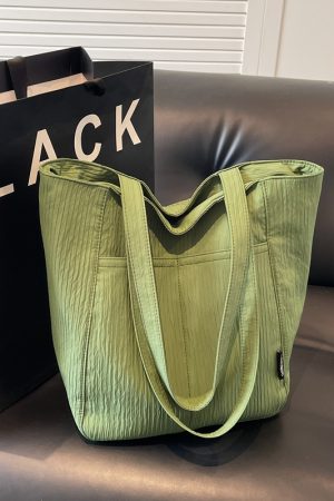 Large Capacity Wrinkled Canvas Tote Bag for Women - Summer 2025 Commuter Shoulder Bag in Korean Lazy Style