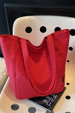 Large Capacity Wrinkled Canvas Tote Bag for Women - Summer 2025 Commuter Shoulder Bag in Korean Lazy Style