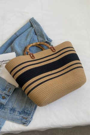 Large Capacity Yarn Knitted Tote Bag for Women - 2025 Spring Summer Fashion Vegetable Basket Straw Bag