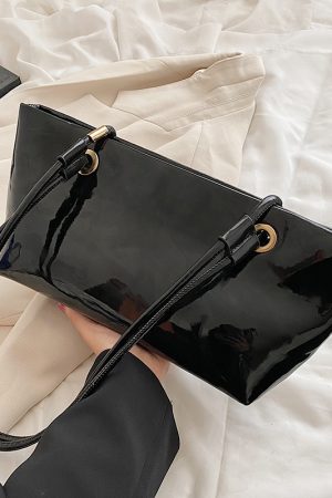 Large Shiny Patent Leather Single Shoulder Tote Bag for Women - Stylish High-End Commuting Bag for Spring Summer 2025