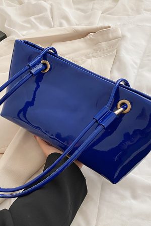 Large Shiny Patent Leather Single Shoulder Tote Bag for Women - Stylish High-End Commuting Bag for Spring Summer 2025