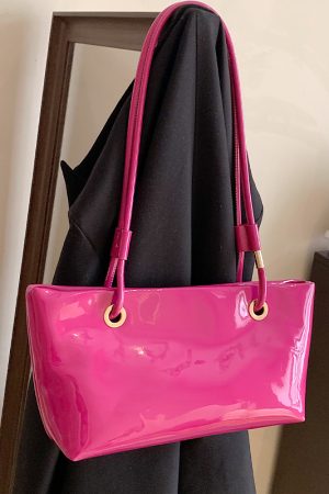 Large Shiny Patent Leather Single Shoulder Tote Bag for Women - Stylish High-End Commuting Bag for Spring Summer 2025
