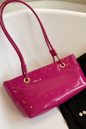 Large Shiny Patent Leather Single Shoulder Tote Bag for Women - Stylish High-End Commuting Bag for Spring Summer 2025