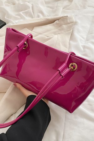 Large Shiny Patent Leather Single Shoulder Tote Bag for Women - Stylish High-End Commuting Bag for Spring Summer 2025