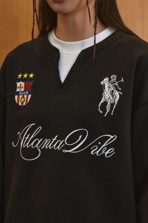 Layered Fake Two-Piece Badge Embroidered Henley Long Sleeve T-Shirt - Trendy Y2K Style for Effortless Layering