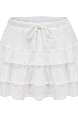 Layered Lace Tie A-Line Mini Skirt - Summer Cake Skirt in European & American Style, Trendy Y2K Fashion
