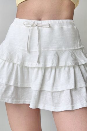 Layered Lace Tie A-Line Mini Skirt - Summer Cake Skirt in European & American Style, Trendy Y2K Fashion