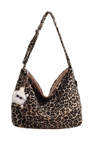 Leopard Print Canvas Crossbody Bag for Women - 2025 Korean Style, Large Capacity Tote for Class, Commuting, and Everyday Use