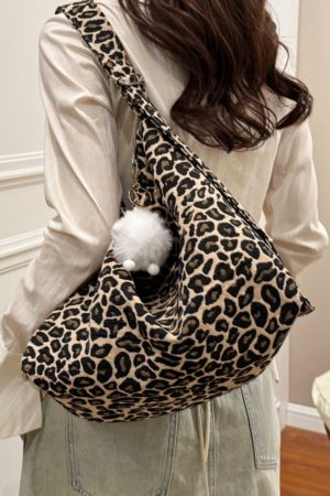 Leopard Print Canvas Crossbody Bag for Women - 2025 Korean Style, Large Capacity Tote for Class, Commuting, and Everyday Use