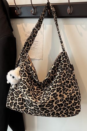 Leopard Print Canvas Crossbody Bag for Women - 2025 Korean Style, Large Capacity Tote for Class, Commuting, and Everyday Use