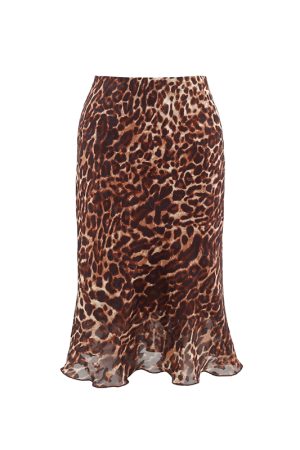 Leopard Print Midi Skirt - Vintage French A-Line, High-Waisted, Slimming Mermaid Style, Trendy 90s Fashion