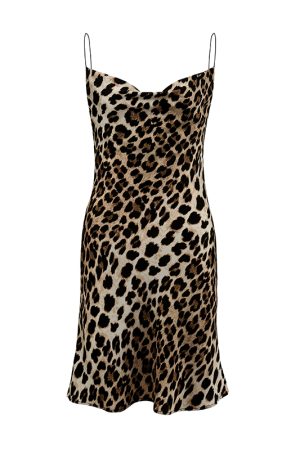 Leopard Print Spaghetti Strap Dress with Ruffled Neckline and Open Back, Sexy Mermaid Skirt, Autumn 2024 Fashion