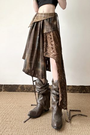 Light Asymmetrical Design Retro Midi Skirt for Women - Wandering Hippie Spliced Niche Style Skirt with 90s Boho Vibes