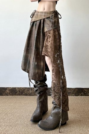 Light Asymmetrical Design Retro Midi Skirt for Women - Wandering Hippie Spliced Niche Style Skirt with 90s Boho Vibes