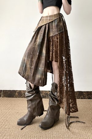 Light Asymmetrical Design Retro Midi Skirt for Women - Wandering Hippie Spliced Niche Style Skirt with 90s Boho Vibes