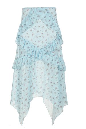 Light Blue Irregular Mesh Spliced Floral Midi Skirt for Girls - Versatile, Slimming Vacation Wear, Perfect for 90s Y2K Style