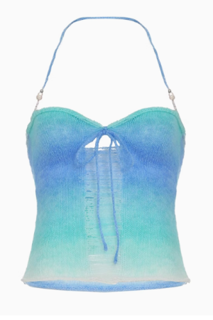 Light Blue Irregular Mesh Spliced Floral Midi Skirt for Girls - Versatile, Slimming Vacation Wear, Perfect for 90s Y2K Style