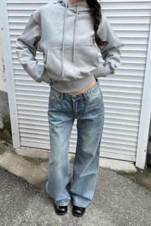 Light Blue Washed Straight Leg Jeans for Women | Personalized Side Tie-Dye Vintage Style | 2025 Fashion Trend