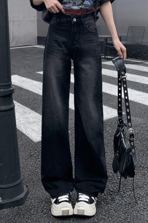 Light Color Straight Leg Jeans for Women - Summer Mid-Waist Slim Fit Wide Leg Trousers, Flowy Floor-Length Style