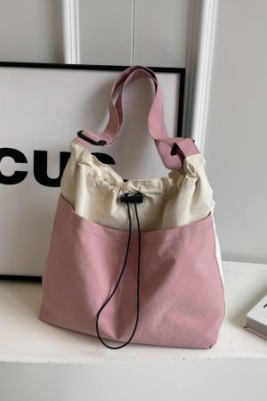 Lightweight Canvas Drawstring Bucket Bag for Women, Large Capacity, Artistic Japanese Style Crossbody Shoulder Bag