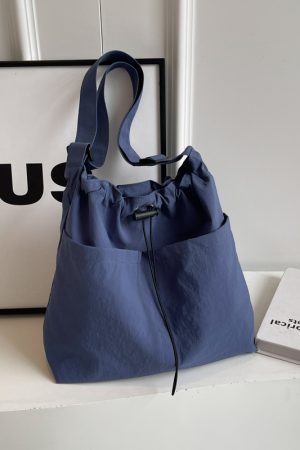 Lightweight Canvas Drawstring Bucket Bag for Women, Large Capacity, Artistic Japanese Style Crossbody Shoulder Bag