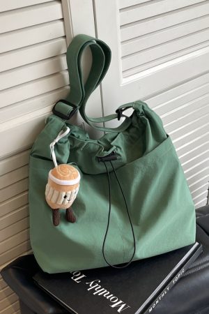 Lightweight Canvas Drawstring Bucket Bag for Women, Large Capacity, Artistic Japanese Style Crossbody Shoulder Bag