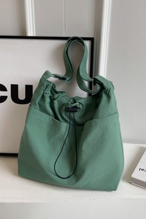 Lightweight Canvas Drawstring Bucket Bag for Women, Large Capacity, Artistic Japanese Style Crossbody Shoulder Bag