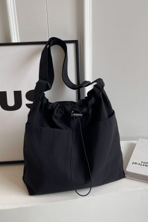 Lightweight Canvas Drawstring Bucket Bag for Women, Large Capacity, Artistic Japanese Style Crossbody Shoulder Bag