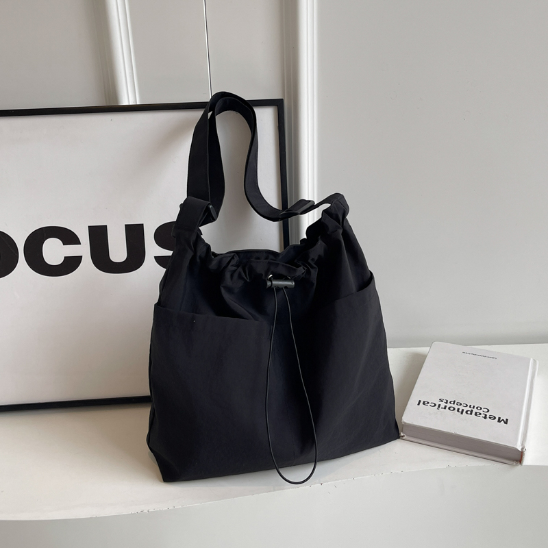 Lightweight Canvas Drawstring Bucket Bag for Women, Large Capacity, Artistic Japanese Style Crossbody Shoulder Bag