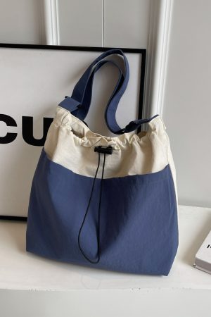 Lightweight Canvas Drawstring Bucket Bag for Women, Large Capacity, Artistic Japanese Style Crossbody Shoulder Bag