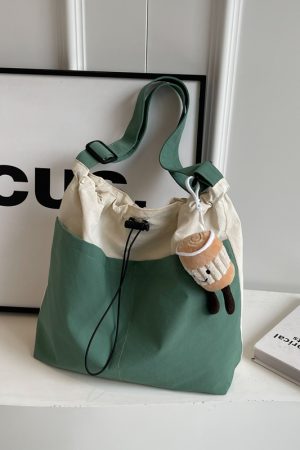 Lightweight Canvas Drawstring Bucket Bag for Women, Large Capacity, Artistic Japanese Style Crossbody Shoulder Bag