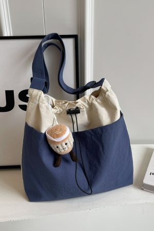 Lightweight Canvas Drawstring Bucket Bag for Women, Large Capacity, Artistic Japanese Style Crossbody Shoulder Bag